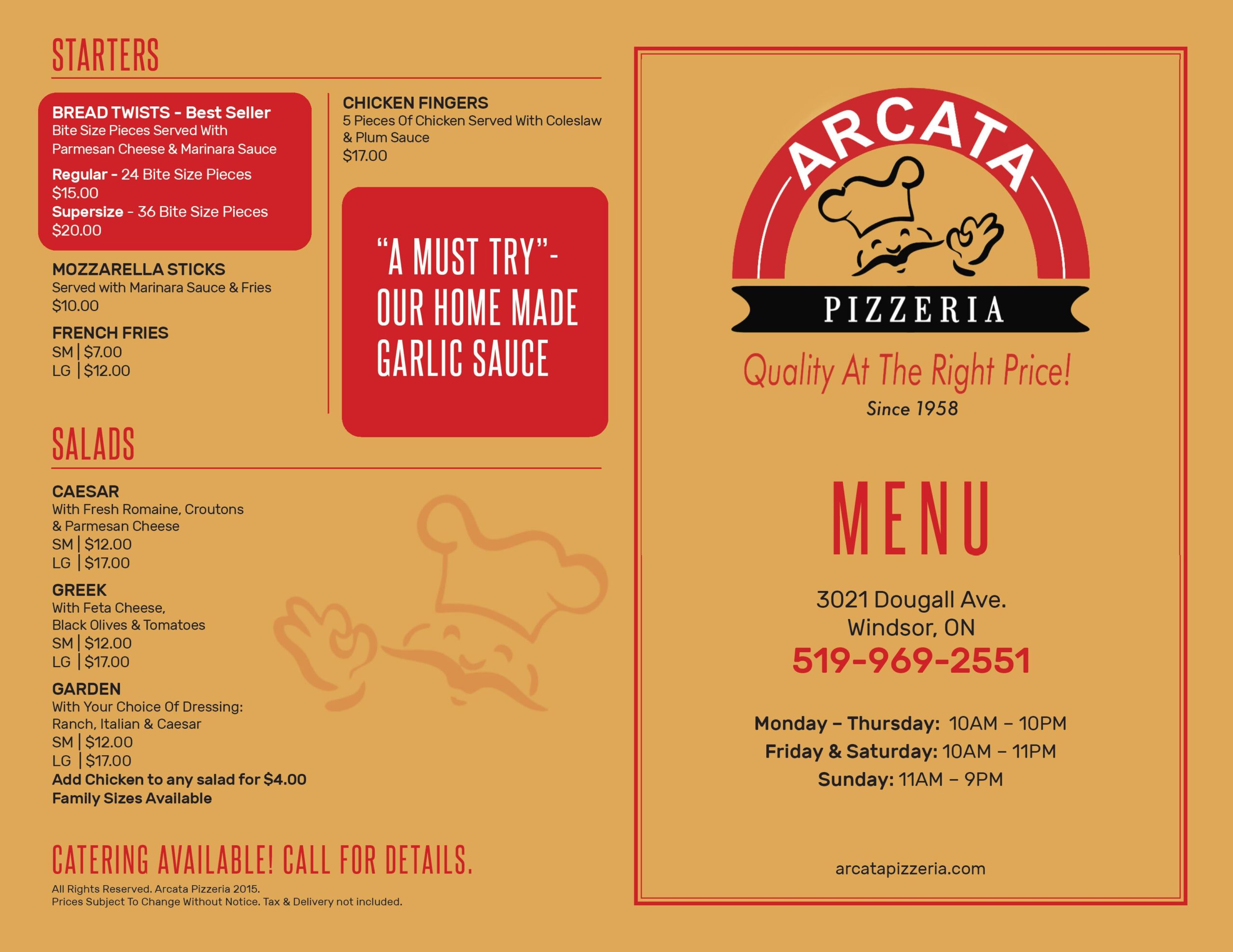 Menu Arcata Pizzeria